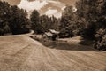 A Black and White Image of Mabry Gristmill and Pond on the Blue Ridge Parkway Royalty Free Stock Photo